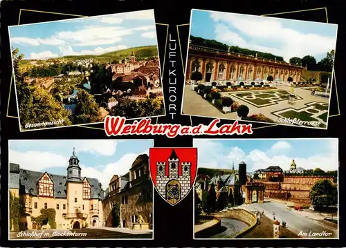 AK / Ansichtskarte 73954931 Weilburg Panorama Schlossterrasse Schlosshof mit Glockenturm Am Landtor