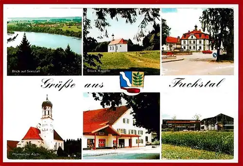 AK / Ansichtskarte  Fuchstal_Landsberg Seestall Stock Kapelle Pfarrkirche Asch Spar Markt Rathaus Gesamtschule
