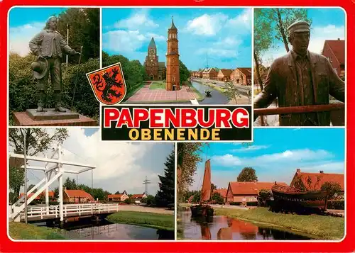 AK / Ansichtskarte  Papenburg_Ems Stadtgruender Velen Kirche Ziehbruecke Emspartie