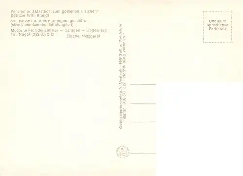AK / Ansichtskarte  Nagel_Fichtelgebirge_Oberfranken Gasthof zum goldenen Hirschen Gastraum Zimmer