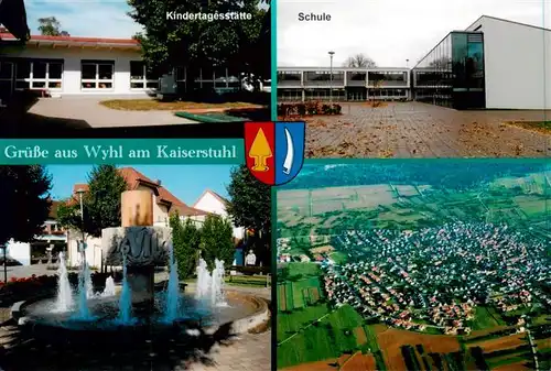 AK / Ansichtskarte 73955355 Wyhl_Kaiserstuhl Kindertagesstaette Schule Brunnen Luftaufnahme