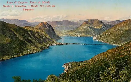 AK / Ansichtskarte 73955525 Lago_di_Lugano Ponte di Melide Monte San Salvatore e Monte Bré visti da Serpiano