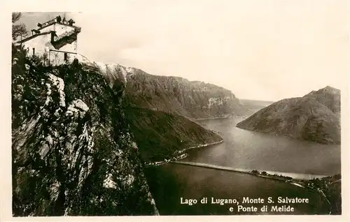 AK / Ansichtskarte 73955526 Lago_di_Lugano Monte San Salvatore e Ponte di Melide