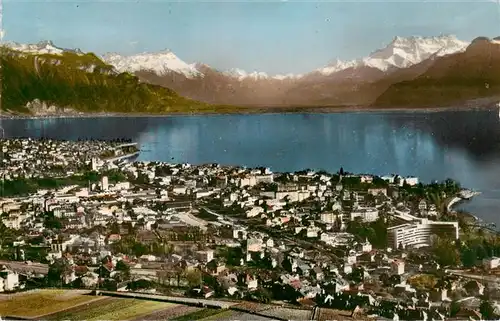 AK / Ansichtskarte  Vevey_VD Vue générale Lac Léman et les Dents du Midi vue aérienne