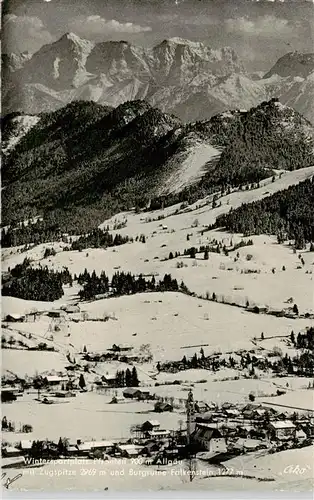 AK / Ansichtskarte 73955603 Pfronten_Bayern Winterpanorama Blick gegen Zugspitze und Burgruine Falkenstein