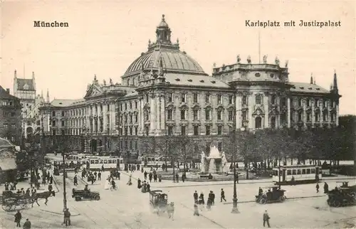 AK / Ansichtskarte  Strassenbahn_Tramway-- Muenchen Karlsplatz mit Justizpalast