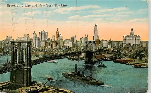 AK / Ansichtskarte 73955766 NEW_YORK_City_USA Brooklyn Bridge and New York Sky Line
