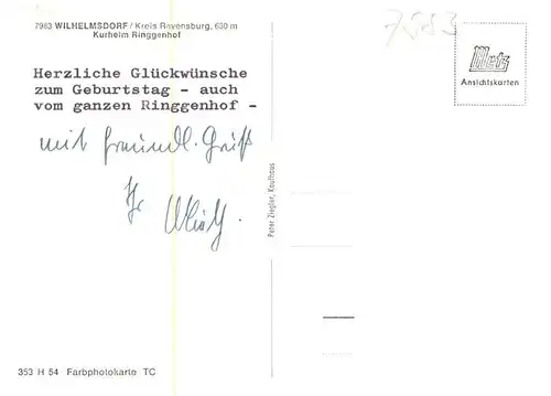 AK / Ansichtskarte  Wilhelmsdorf__Wuerttemberg Kurheim Ringgenhof Fliegeraufnahme