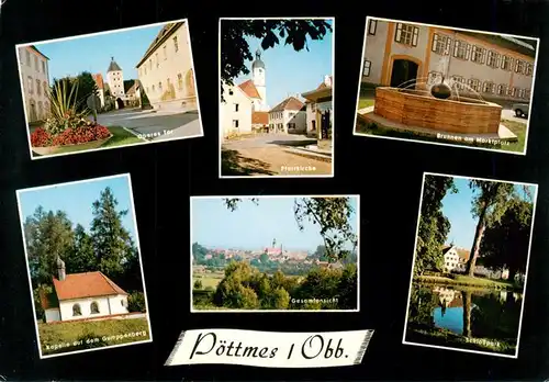 AK / Ansichtskarte  Poettmes Oberes Tor Pfarrkirche Brunnen Kapelle Panorama Schlosspark