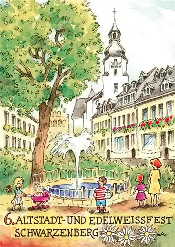 AK / Ansichtskarte 73955832 Schwarzenberg_Allgaeu_Bayern Altstadt und Edelweissfest Illustration