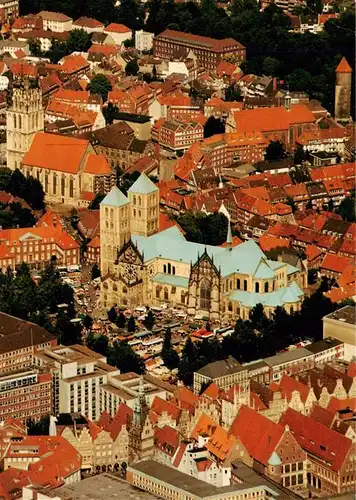 AK / Ansichtskarte  MueNSTER___Westfalen Fliegeraufnahme Stadtzentrum mit St Paulus Dom ueberwasserkirche und Buddenturm