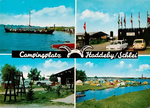 AK / Ansichtskarte 73955968 Schleswig_Schlei_Erfde Wikingerschiff Campingplatz Haddeby am Ufer der Schlei