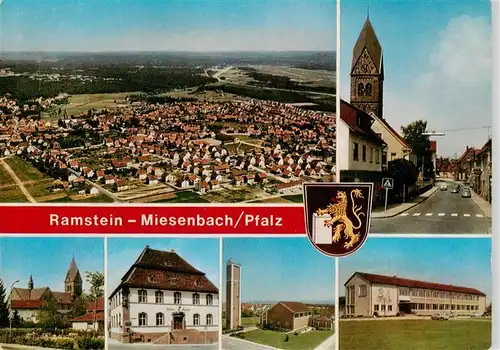 AK / Ansichtskarte 73955975 Ramstein-Miesenbach Fliegeraufnahme Kirche Rathaus Schule