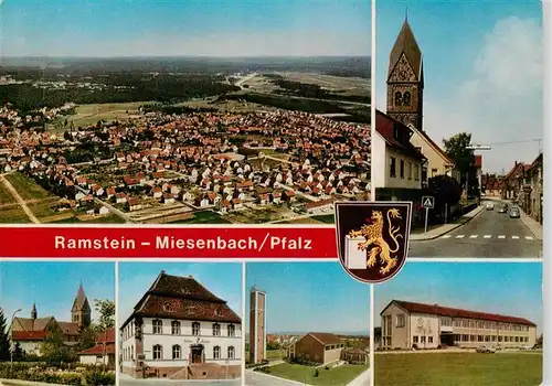 AK / Ansichtskarte  Ramstein-Miesenbach Fliegeraufnahme Kirche Rathaus Schule