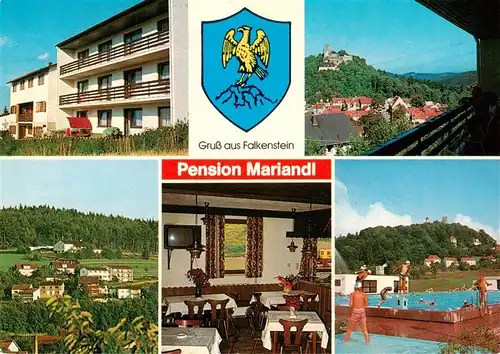 AK / Ansichtskarte  Falkenstein_Bayerischer_Wald Pension Mariandl Panorama Gastraum Schwimmbad