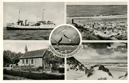 AK / Ansichtskarte  Spiekeroog_Nordseeinsel Dampfer Kirche Strand Duenen Moewen Nordseebad