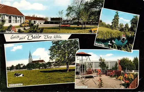 AK / Ansichtskarte 73955995 Buir_Kerpen_Koeln_Rheinland Schule Weiher Blick zur Kirche Turnhalle