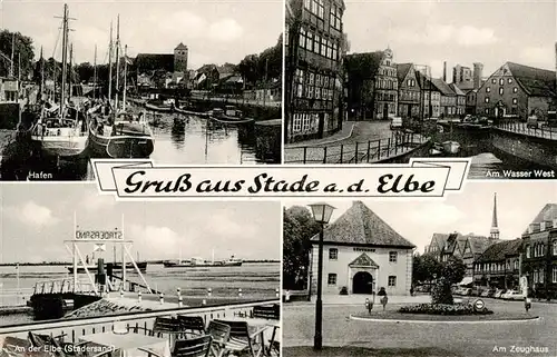 AK / Ansichtskarte 73955998 Stade__Niederelbe Hafen Am Wasser West Partie an der Elbe Anleger Zeughaus