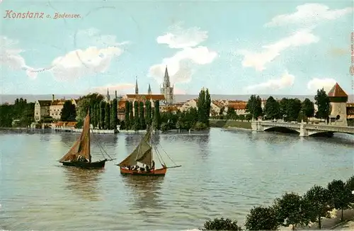 AK / Ansichtskarte  KONSTANZ_Bodensee_BW Blick zur Stadtmitte mit Kirche Rheinbruecke