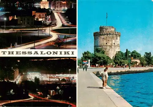 AK / Ansichtskarte 73956133 Thessaloniki_Salonique_Salonica_Salonicco_Greece Nachtaufnahmen Alter Turm Hafenpromenade