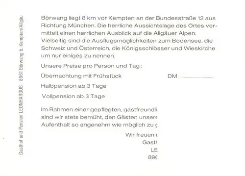 AK / Ansichtskarte 73956144 Boerwang_Haldenwang_Bayern Gasthof Pension Leonhardus