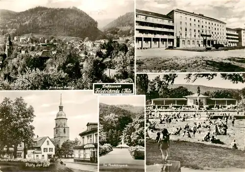 AK / Ansichtskarte 73956171 Friedrichroda Panorama Blick zum Gottlob FDGB-Haus Walter Ulbricht Platz der OdF Park Freibad