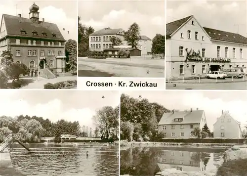 AK / Ansichtskarte  Crossen_Zwickau Rathaus Oberschule Kulturhaus Haus der Freundschaft Freibad Teich