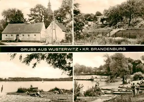AK / Ansichtskarte 73956184 Wusterwitz_Brandenburg Rat der Gemeinde Bungalows Wusterwitzer See Bootsliegeplatz Regattastrecke