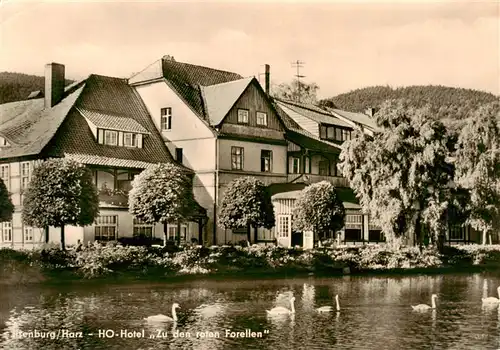 AK / Ansichtskarte 73956204 Ilsenburg_Harz HO-Hotel Zu den roten Forellen Schwaene