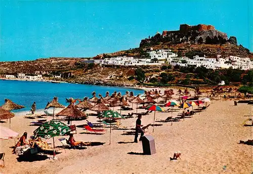 AK / Ansichtskarte  Lindos_Lindo_Rhodes_Greece Strand Blick zur Akropolis