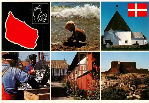 AK / Ansichtskarte  Bornholm_DK Kind am Strand Kirche Fischer Teilansichten