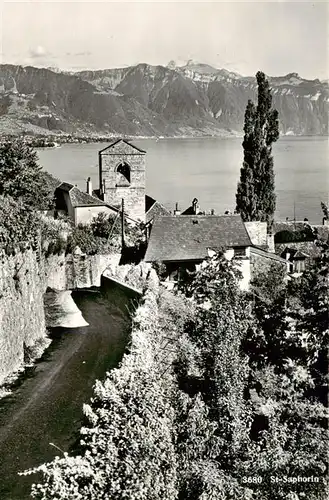 AK / Ansichtskarte  St_Saphorin_Lavaux_VD Ansicht mit Kirche Blick auf Genfersee Alpen