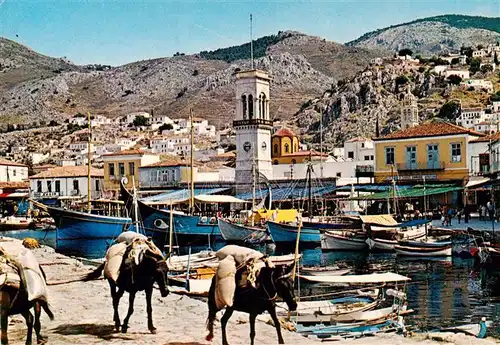 AK / Ansichtskarte  Hydra_Ydra_Hidra_Idra_Greece Partie am Hafen Lasttiere Kirche