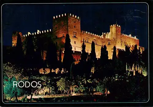 AK / Ansichtskarte  Rhodos_Rhodes_Greece Ritterpalast unter Beleuchtung Nachtaufnahme