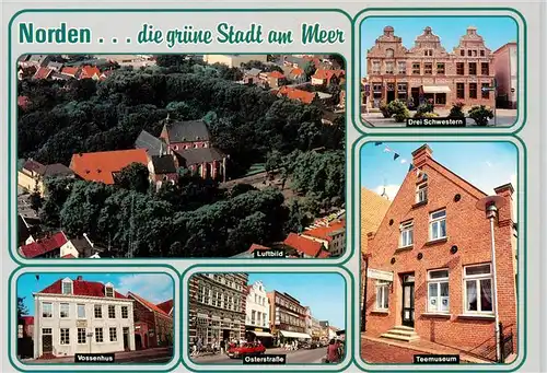 AK / Ansichtskarte 73956588 Norden__Norddeich_Nordseebad Fliegeraufnahme Drei Schwestern Vossenhus Osterstrasse Teemuseum