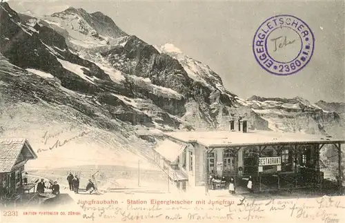 AK / Ansichtskarte  Jungfraubahn_BE Station Eigergletscher mit Jungfrau Bergrestaurant Bergwelt Alpen