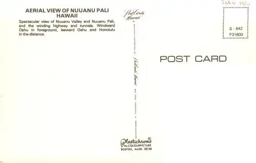AK / Ansichtskarte  Nuuanu_Pali_Hawaii_Island_USA Aerial view of Nuuanu Valley and Nuuanu Pali