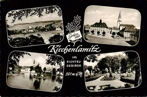 AK / Ansichtskarte  Kirchenlamitz Panorama Stadtzentrum Park Teich