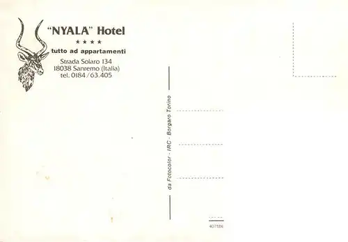 AK / Ansichtskarte 73956867 Sanremo_IT Nyala Hotel Fliegeraufnahme