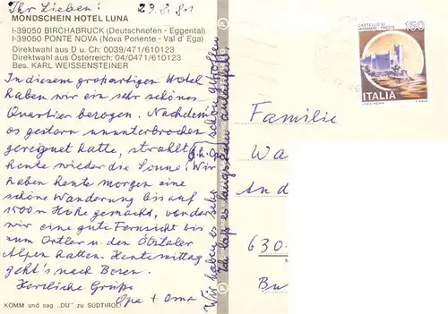 AK / Ansichtskarte 73956917 Deutschnofen_Nova_Ponente Gasthof Mondschein Albergo Luna