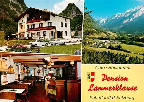 AK / Ansichtskarte 73956935 Scheffau_Tennengebirge_Salzburg_AT Cafe Restaurant Lammerklause Gastraum Panorama