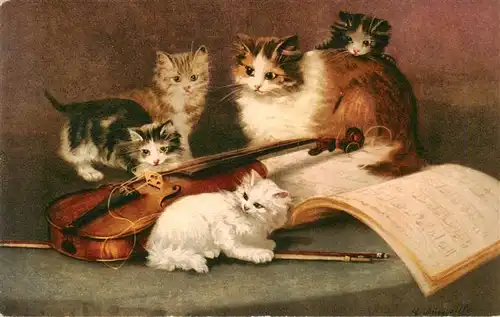 AK / Ansichtskarte  Geige_Violine_Violon Katzen 