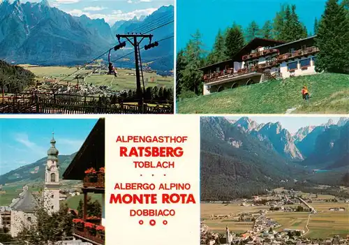 AK / Ansichtskarte  Toblach_Dobbiaco_Pustertal_Suedtirol_IT Alpengasthof Ratsberg Sessellift Kirche Albergo Alpino Monte Rota Dobbiaco Panorama