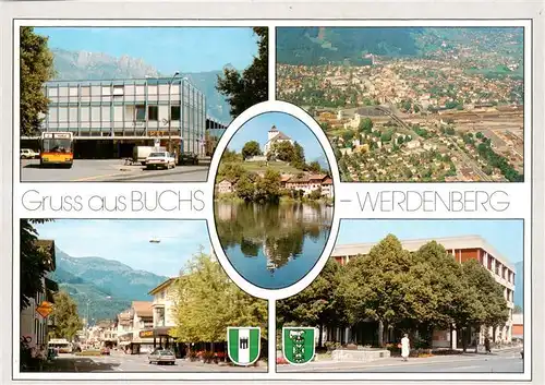 AK / Ansichtskarte  Buchs__Buchs-Werdenberg_SG Busbahnhof Fliegeraufnahme Strassenpartien Kirche