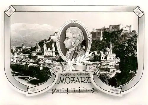 AK / Ansichtskarte  SALZBURG__AT Portrait Wolfgang Amadeus Mozart Altstadt Festung