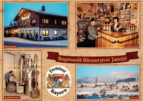 AK / Ansichtskarte 73957209 Zwiesel__Niederbayern Bayerwald Baerwurzerei Hieke Probierstube Destillierblase