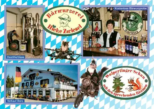 AK / Ansichtskarte 73957210 Zwiesel__Niederbayern Bayerwald Baerwurzerei Hieke Probierstube Destillierblase Wolpertinger Schau
