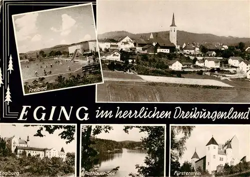 AK / Ansichtskarte  Eging__See_Bayerischer_Wald Ortsansicht mit Kirche Freibad Englburg Rothauer See Fuerstenstein