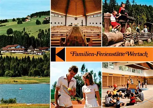 AK / Ansichtskarte  Wertach_Bayern Familien-Ferienstaette der Deutschen Kolpingsfamilie e.V. Gruentensee Turnhalle Tennisplatz Kinderspielplatz Kirche