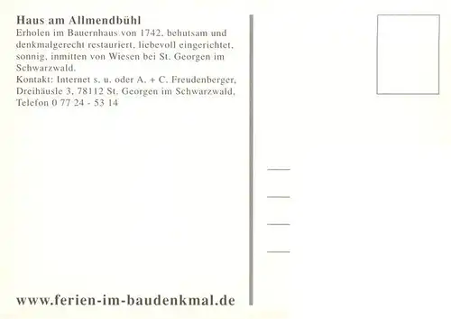 AK / Ansichtskarte 73957332 St_Georgen__Schwarzwald Haus am Allmendbuehl Gastraeume Zimmer
